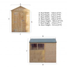 7x5 Mercia Shiplap Apex & Reverse Apex Shed - dimensions for apex style