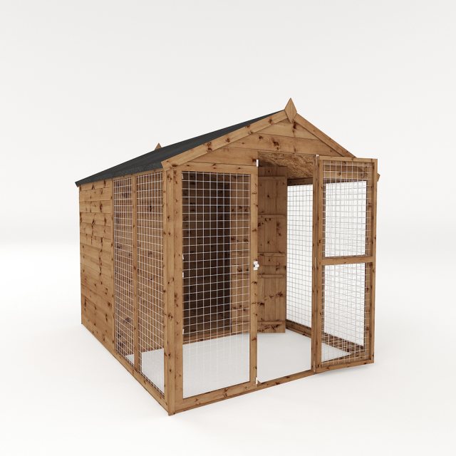 8x6 Mercia Staffordshire Dog Kennel & Run - Pressure Treated - isolated with door open