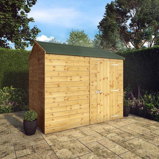 8x6 Mercia Shiplap Apex & Reverse Apex Shed Windowless - reverse style with doors closed